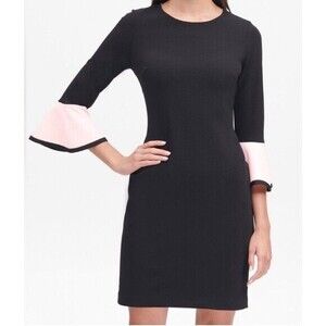 Tommy Hilfiger Bell Sleeve Sheath Dress 4 Black Stretch Elegant Business Casual